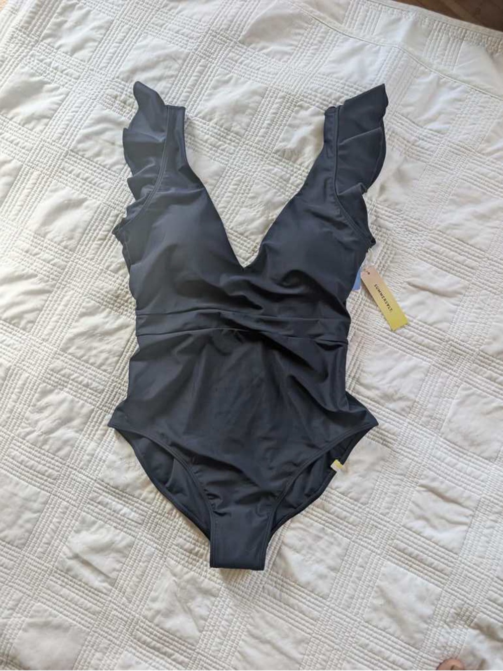 summersalt Navy womens One-Piece Swimsuit with Ruffled Straps size 6